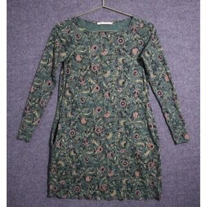 Peruvian Connection‎ Dress Women XS Green Multi Long Sleeve Mini Stretch EUC